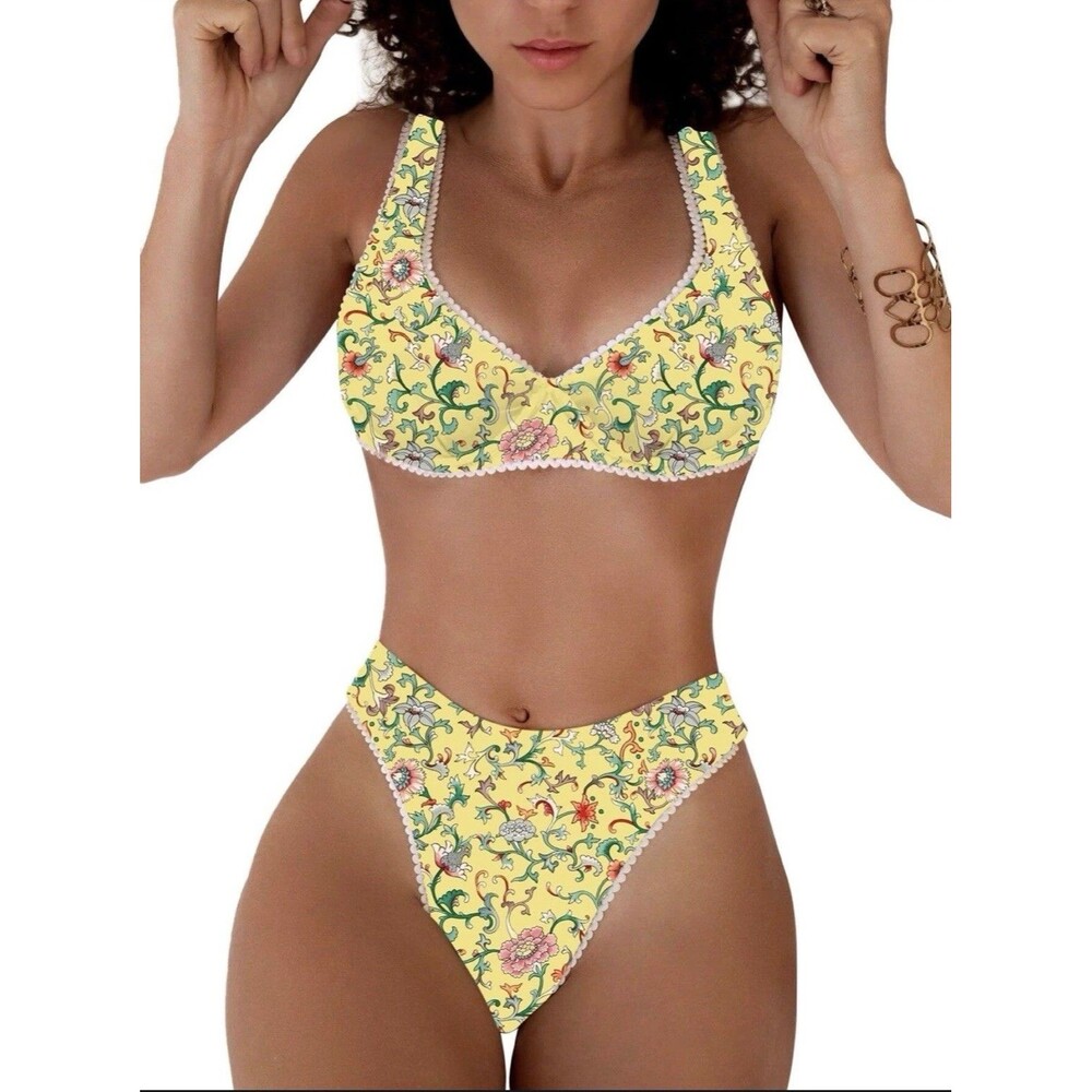 TASHEHE Women's Bikini Set High Leg Cut Double Straps Cute Triangle Swimsuit